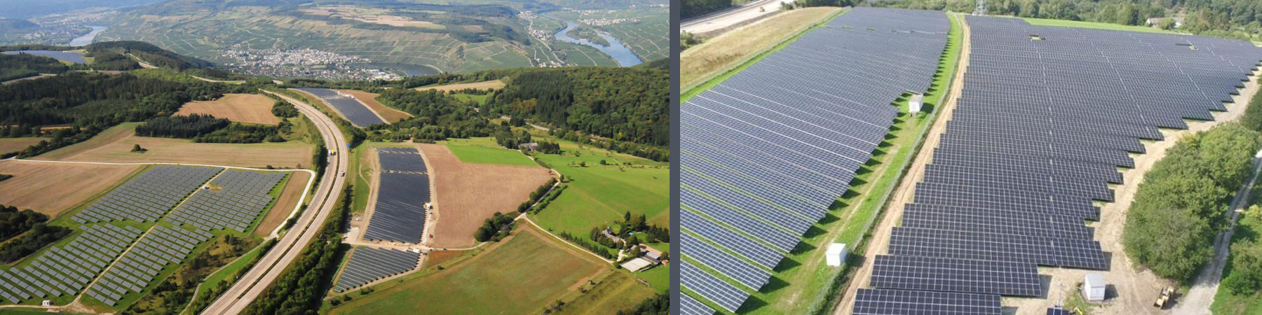 Photovoltaikanlage in Mehring Luftaufnahmen auf die Photovoltaikanlage in Mehring aus zwei unterschiedlichen Perspektiven
